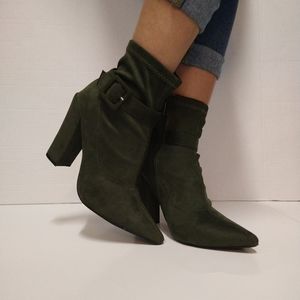 Olive Green Annika Faux Suede Ankle Shock Pointed Booties Size 8.5